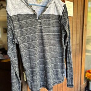 Gray Striped Long Sleeve Henley Shirt